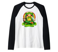 Festa di San Patrizio Leprechaun Irlandese Yoga Meditazione Design Maglia con Maniche Raglan