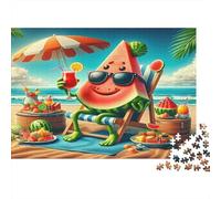 Festa in spiaggia a base di anguria Puzzles 1000 Pezzi Carta riciclata per adulti Puzzle per adulti Gioco stimolante Ottima idea regalo per relax per uomini e donne 52x38cm/1000pcs