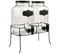 FESTA ITALIA Dispenser Bevande Con Rubinetto 2x4L Con Supporto - Set 2 Dispenser Acqua In Vetro Per Limonata, Succo, Tè Freddo E Cocktail, Caraffa Con Rubinetto E Coperchio