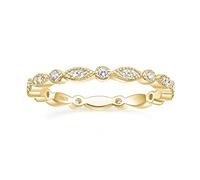 Festa nuziale in argento in argento sterling per donne zirconia cubica Marquise e Milgrain Round Eternity Eternity Impostazione Anello dimensione 3-13