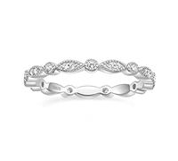 Festa nuziale in argento in argento sterling per donne zirconia cubica Marquise e Milgrain Round Eternity Eternity Impostazione Anello dimensione 3-13