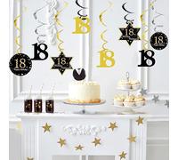Feste di compleanno da appendere per 18° compleanno, 22 stelle filanti in oro nero per 18° compleanno, decorazioni a soffitto in lamina lucida per 18° compleanno, per ragazzi, uomini, donne,
