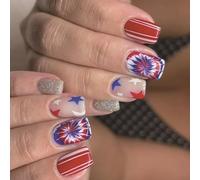 Festeggia il giorno dell'indipendenza con 24 unghie finte con motivi a stella premere sulle unghie per occasioni festive