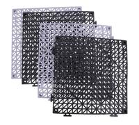 FESTFENDS 4 Pezzi Tappeto Antiscivolo Componibile Interlocking per Doccia | Plastica Nera, Base Testurizzata, Facile da Pulire e Asciugatura Rapida