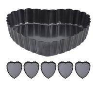 FESTFENDS Set 6 Pezzi Teglie per Crostata Forma Cuore in Acciaio al Carbonio con Fondo Rimovibile Antiaderente Design Elegante per Dolci e Torte a Casa