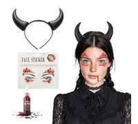 Festicy Cerchietto Corna Diavolo Halloween 2025 Nere I Set Con 25 Ml Sangue Finto E Face Sticker I Accessori Halloween Corna Diavolo Per Costume Donna Uomo Bambino I Corna Diavolo Riutilizzabili