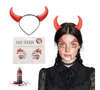 Festicy Cerchietto Corna Diavolo Halloween 2025 Rosse I Set Con 25 Ml Sangue Finto E Face Sticker I Accessori Halloween Corna Diavolo Per Costume Donna Uomo Bambino I Corna Diavolo Riutilizzabili