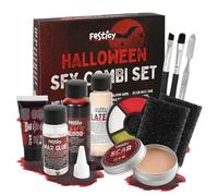 FESTICY Kit Trucco E Effetti Speciali Per Halloween 2025 I 50ml Sangue Finto Lavabile, 20ml Sangue Gel, 30ml Lattice, 30g Cera Per Ferite Finte e Cicatrici, 15g Colla I Trucchi Horror Professionali