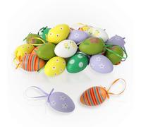 Festicy Uova di Pasqua Decorative in Plastica I Set 24 Pezzi per Pasqua 2026 I 6 Design Floreali e a Righe I Kit Caccia alle Uova di Pasqua I Uova di Pasqua da Appendere I Decorazioni Casa Giardino