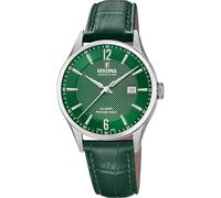 Festina Orologio da uomo F20007/5 Swiss Made cinturino classico cassa in acciaio inossidabile 316l argento cinturino in pelle verde, Verde