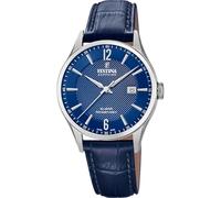 Festina Orologio da uomo F20007/6 Swiss Made cinturino classico cassa in acciaio inossidabile 316l argento cinturino in pelle blu, blu, Mediano