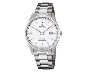 Festina Classico Acciaio Quadrante Bianco Data F20511-2 50M Orologio da Uomo