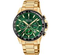 Festina Cronografo F20634-4 Verde Cinturino IN Acciaio Placcato Oro 45 MM