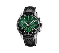 Festina F20561/5 Timeless Chronograph Men's Watch - Green Dial, Black Leather Strap, 45mm