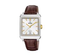 Festina F20681/4 Men’s 39 mm Quartz Rectangular Watch - Silver Dial, Brown Leather Strap, Date, 50 m Water Resistance