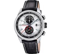 Festina F20695/1 Timeless Chronograph Men's Watch - Silver Dial, Black Leather Strap