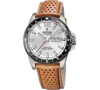 Festina F20699/1 Men’s 43 mm Quartz Titanium Watch - Silver Dial, Day-Date Display, Leather Strap