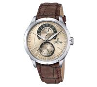 Festina Retro Leather Strap Multifunction Beige Dial Quartz F16573-9 Mens Watch