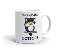 Festival dei Gufi - TAZZA per Dottore con Originale Gufo Laurea Portafortuna da caffè e Colazione da Regalare - BUONGIORNO DOTTORE - per laureato Ceramica 350 ml