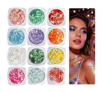 Festival Glitter Viso, 12 pezzi Body Glitter Gel Chunky Sequin, Festival Glitter viso Accessori per capelli, Glitter per il corpo, Halloween Trucco, Carnevale e Glitter Festival