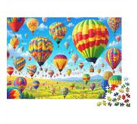 Festival mongolfiere Puzzle robusto 1000 pezzi per adulti Mongolfiere arcobaleno sopra un campo soleggiato Premium alta qualità vibrante stimolante antistress gioco 52x38cm/1000pz