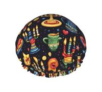 Festival of Lights - Cuffia da doccia da donna, riutilizzabile, a doppio strato, con fascia elastica per capelli lunghi, per doccia