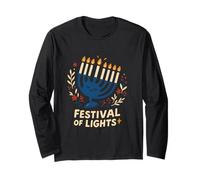 Festival Tranquillo delle luci Hanukkah Menorah Design Maglia a Manica