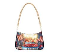 Festive 4th July Celebration Patriotic Tote Handbag Womens Lady One Shoulder Bag Small Hobo Purse Zipper Chiusura Catena Strap
