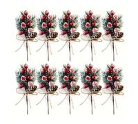 Festive Christmas Bouquet: 5/10 Pcs of Realistic Pine Needles, Red Berries, And Pine Cones, for Home Christmas Deco(10pcs red)