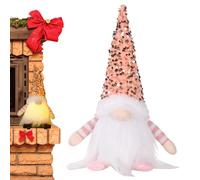 Festive Christmas Gnome - Sequins Plush Holiday Decoration | 30x10cm Size, Battery Powered Light Up Doll, Red Pink Gray Colors, Winter Thanksgiving Ornament for Home Workplace Bookshelf Kitchen