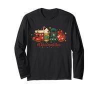 Festive Christmas Vibes Cozy Boots Ornamento Holiday Coffee Maglia a Manica