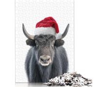 Festive Christmas Yak with Santa Hat Jigsaw Puzzle Impossible 1000Pcs Decorazione Per La Casa. Rilassamento E Intelligence Per Adulti E Bambini Da 12 Anni 1000pcs (75x50cm)