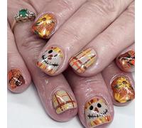 Festive Clownflower Unghie Set Arte Bastone Su Manicure Per Il Ringraziamento Consigli Francesi Stampa Su Chiodi Manicure Spiegazioni Manicure Round Nail Art