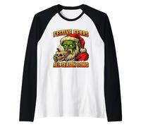 Festive Fears Holiday Horror Zombie Santa Art Maglia con Maniche Raglan