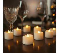 Festive Fix Candele tealight LED senza fiamma, confezione da 12 pezzi, bianco caldo tremolante, funzionamento a batteria, lunga durata, oltre 100 ore, ideali per Natale, decorazioni natalizie e