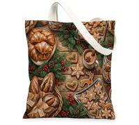 Festive Gingerbread And Bakery Holiday Biscuit Borsa tote in tela 33 x 38 | Rustico Agriturismo Estetico, Tema Vacanze Invernali, Panetteria E Pasticceria Illustrazione, Accogliente Cucina Estetica