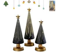 Festive Gingerbread Theme Decor for Resin Christmas Ornaments Craft Gift Decoration, 3 alberi Gradient Glass Christmas Tree,LED Lights,Natale illuminati con timer,Home Decorations-Black||3pcs