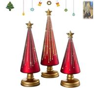 Festive Gingerbread Theme Decor for Resin Christmas Ornaments Craft Gift Decoration, 3 alberi Gradient Glass Christmas Tree,LED Lights,Natale illuminati con timer,Home Decorations-Red||3pcs
