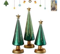 Festive Gingerbread Theme Decor for Resin Christmas Ornaments Craft Gift Decoration, 3 alberi Gradient Glass Christmas Tree,LED Lights,Natale illuminati con timer,Home Decorations-Green||3pcs
