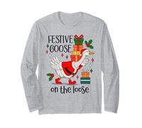 Festive Goose on The Loose Christmas Duck Xmas Holiday Goose Maglia a Manica