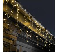 Festive Lights - 10,4 m di luce bianca calda multifunzione con 400 LED a forma di ghiacciolo, funzionamento a batteria, per interni ed esterni, casa, giardino, illuminazione stagionale, decorazione da