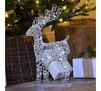 Festive Lights 37 cm, renna bianca a LED, silhouette 3D, argento, batteria, timer, renna illuminata, statuetta natalizia, piccola decorazione per finestra, Natale in piedi