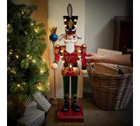 Festive Lights - 80 centimetri alimentato a batteria tradizionale rosso e bianco InLit LED dipinto a mano metallo Schiaccianoci figura di Natale