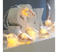 Festive Lights catena di luci a conchiglia leggera a batteria, 10 LED bianco caldo, conchiglie reali, 1,5m