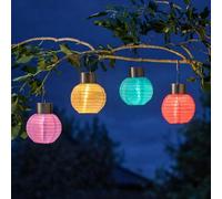 Festive Lights - Confezione da 4 lanterne cinesi solari da giardino - 11 cm di altezza, in nylon multicolore, LED bianco caldo, grado di protezione IP44, lampada da appendere per esterni per alberi e