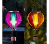 Festive Lights Lanterne a energia solare da 45 cm, con luci a forma di aurora e tramonto, per esterni, con luci a mongolfiera, effetto vetro multicolore, fiammeggianti e luci da giardino con manici