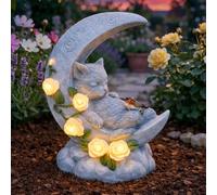 Festive Lights Lapide commemorativa da 19 cm con illuminazione LED solare a mezzaluna con decorazione per tomba di gatto resistente agli agenti atmosferici, lapide per gatto, luce per tomba solare