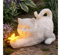 Festive Lights Lapide commemorativa da 20 cm con illuminazione LED solare Gatto con farfalla Decorazione per tomba Resistente agli agenti atmosferici Lapide per gatto Luminaria per tomba solare Lapide