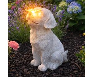 Festive Lights Lapide commemorativa da 20 cm con illuminazione LED solare per cani con farfalla, decorazione per tomba, resistente agli agenti atmosferici, pietra tombale, lumina solare, pietra