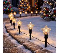 Festive Lights Set di 10 luci a LED a forma di stella, con timer, funzionamento a batteria, per giardino e decorazione natalizia all'aperto, luce bianca calda, con batteria